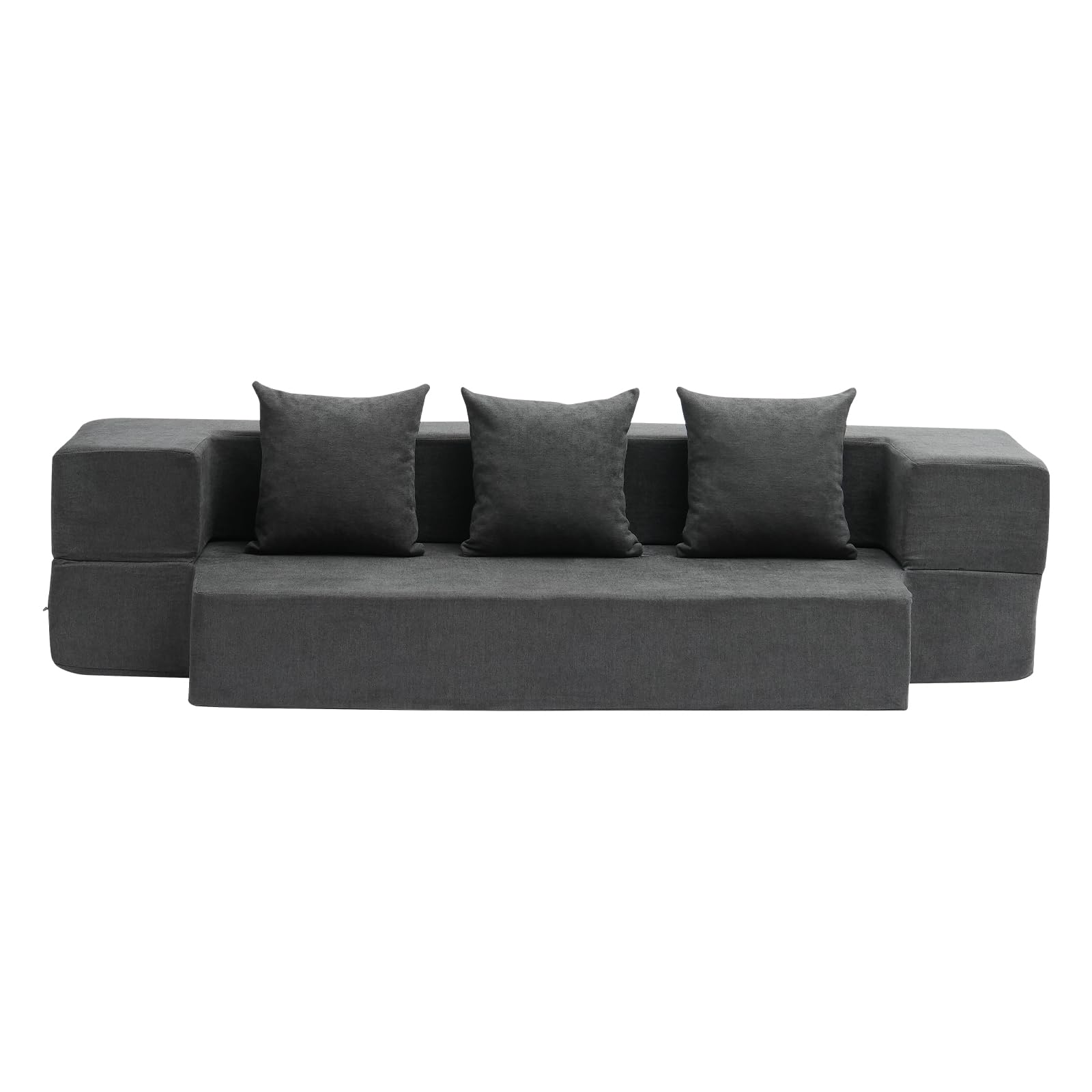 VEVOR Canapé-lit pliant 3 en 1, fauteuil-lit convertible pliable avec 3 oreillers et housse lavable, canapé-lit futon en mousse à mémoire de forme, pour salon, chambre, gris foncé, 103 x 193 cm (Twin)