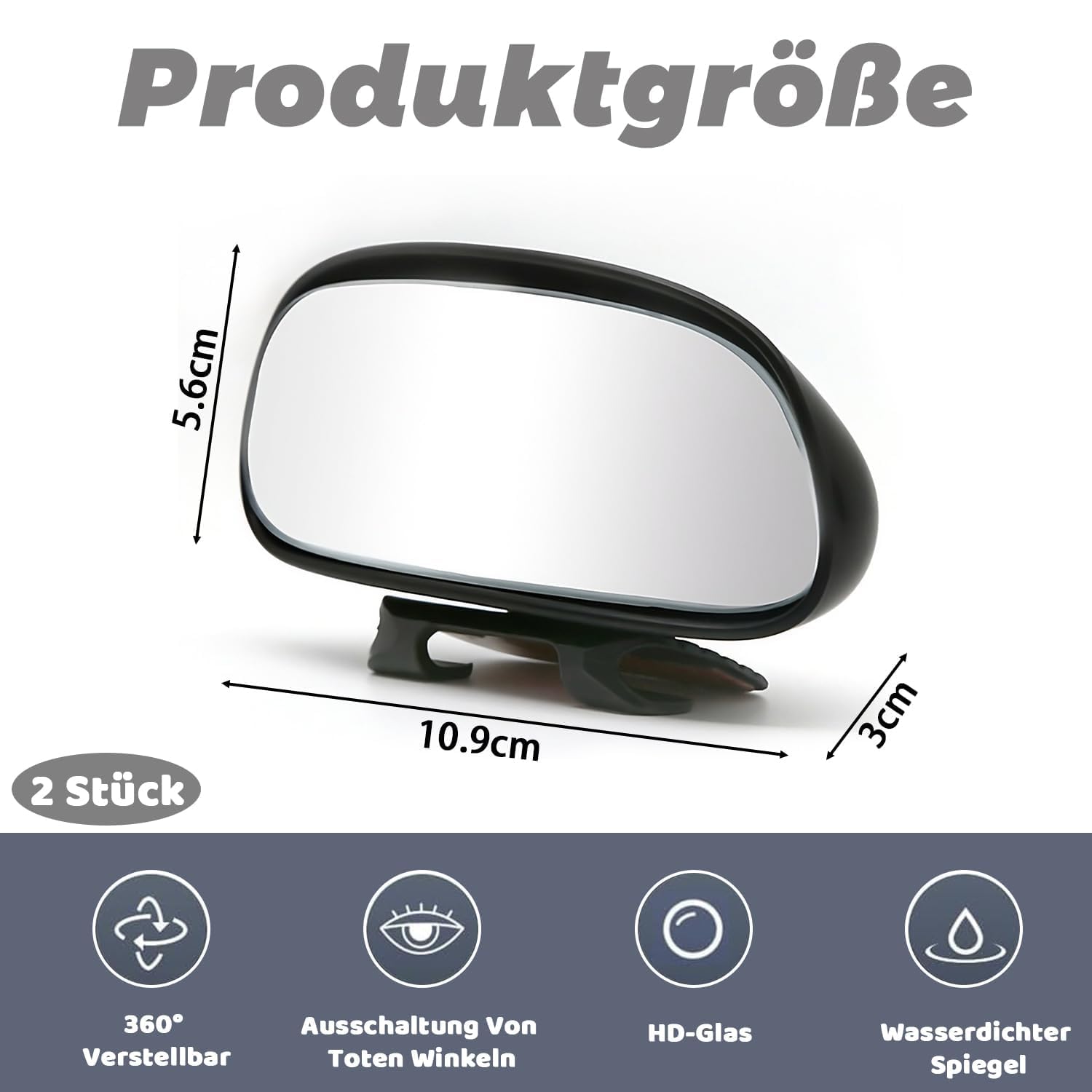 2 Stück Toter-Winkel-Spiegel für Autos, 360 Grad Außenspiegel, HD Einstellbar Konvex, Universal Trainer Rückspiegel, Toter-Winkel-Spiegel für Alle Arten Von Fahrzeugen