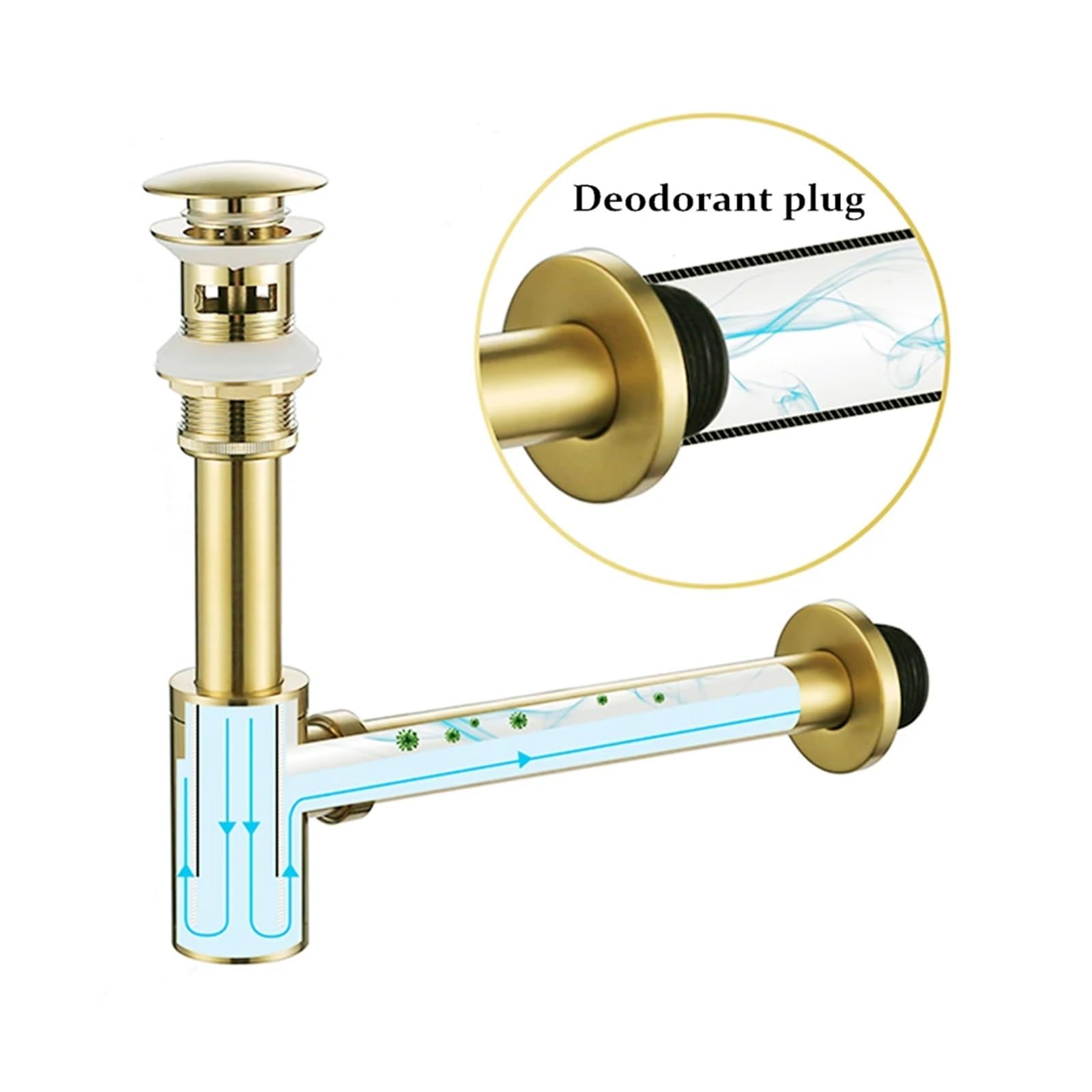 Desagüe de lavabo baño dorado, sifón latón, filtro, tapón accesorio emergente Para Lavabo De Baño y Lavabo(Type 1)