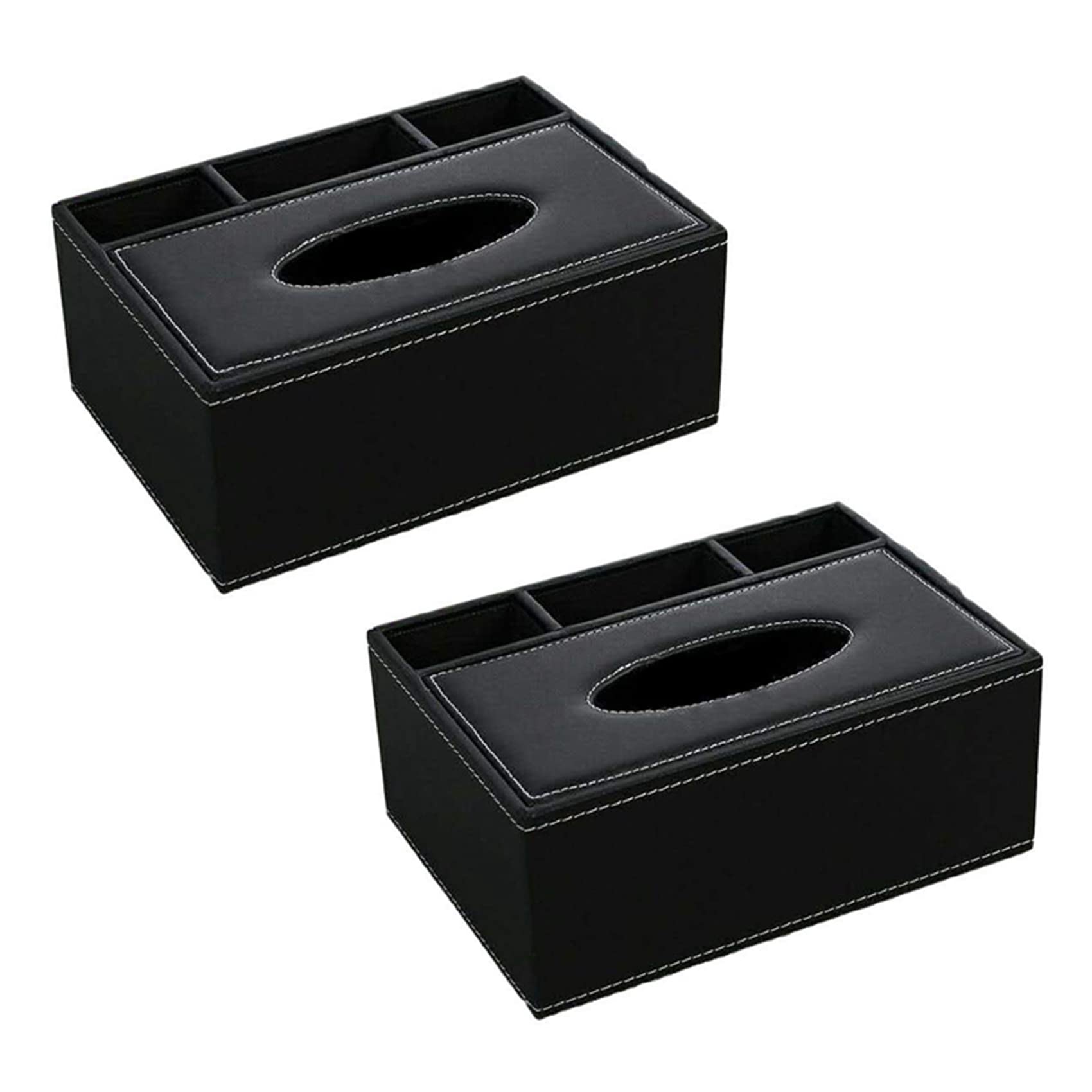 Hndhbfgrt 2X PU Tissue Box Remote Control Holder Multifunctional Desktop Organizer Pencil Scissor Container (Black)
