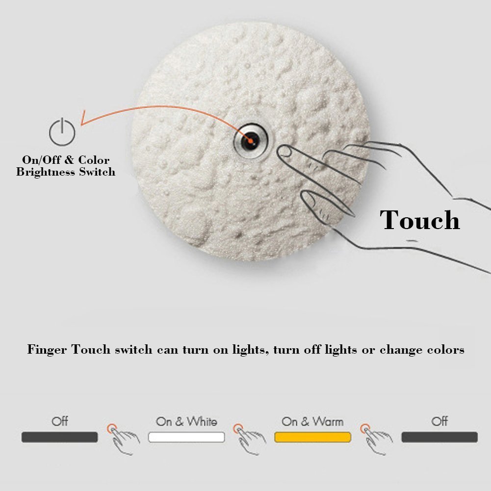 Morbuy LED Noche Proyección 3D Luna, Lámpara de Noche Realista 3D Impresión Recargable Control táctil Luminosidad Dos Tonos con Estante de Madera (20cm /7.87inch)