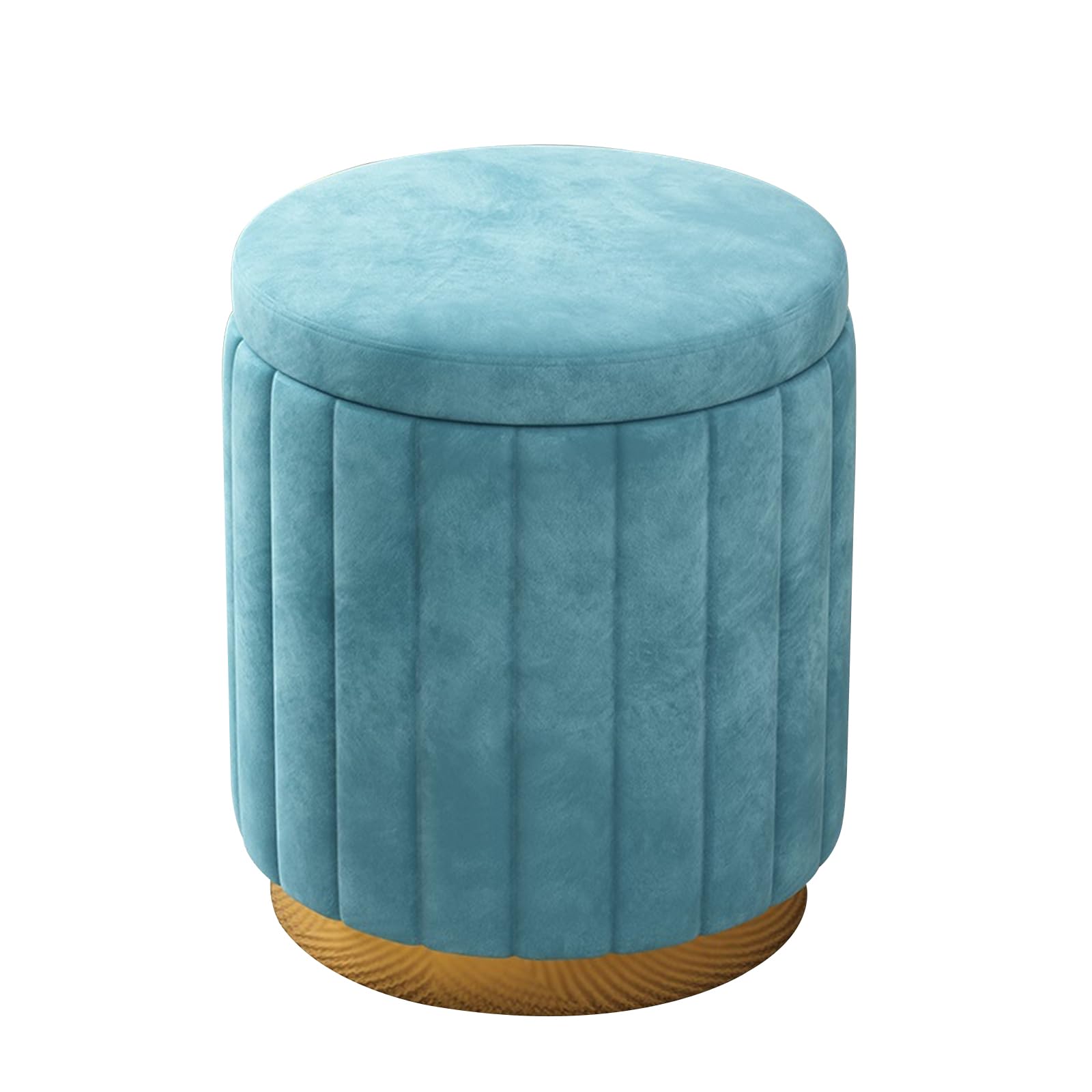 Pouf rotondo con contenitore, set di 2 sgabelli imbottiti in velluto con base in metallo, sgabelli moderni per camera da letto, soggiorno, mobili per la casa (set da 1, blu)