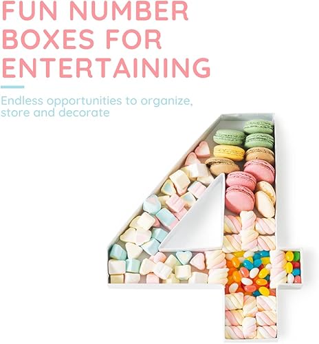 Miniatura 2 de Soul & Lane Números de cartón para fiestas de cumpleaños y aniversarios, caja de regalo de dulces rellenables, número 4