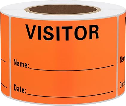 Visitor Pass Stickers Name Identification Tag Labels Writable 23 Inch Fluorescent Orange - 300 Stickers Per Roll