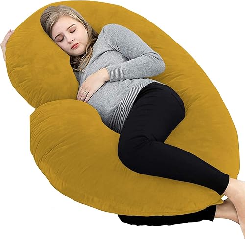 Miniatura 1 de Almohadas de embarazo de 57 pulgadas, almohada de cuerpo completo en forma de C, funda de algodón egipcio dorado, almohadas de embarazo para dormir,