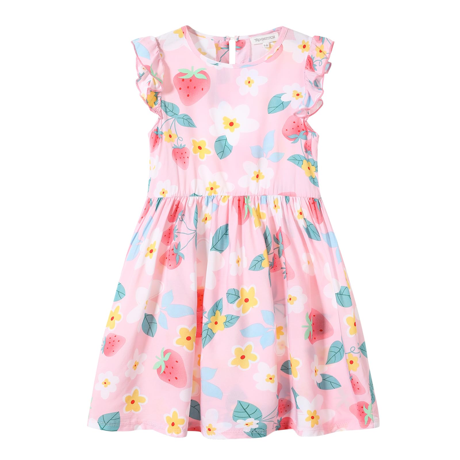 TRENDSTITCH Girl's Summer Dresses Ruffle Sleeve Floral Strawberry Sundress for Kids Casual Party 9-10 Years