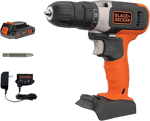 BLACK+DECKER Kit de taladro inalámbrico de 20 V MAX con batería, cargador, incluye broca de doble cara (BCD702C1)