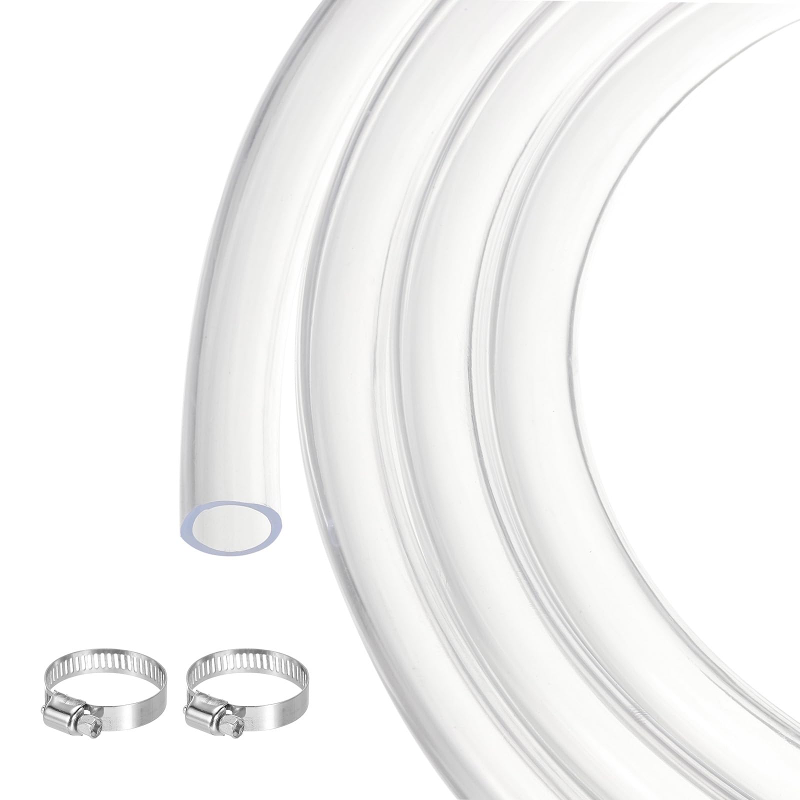 QUARKZMAN Tubo In PVC Trasparente 15.9mm x 20.6mm 25ft Tubo Plastico PVC Flessibile Tubo Acqua Per Tubazioni Industriali Acquari Pompa 5/8" ID Con 2 Pezzi Fascette