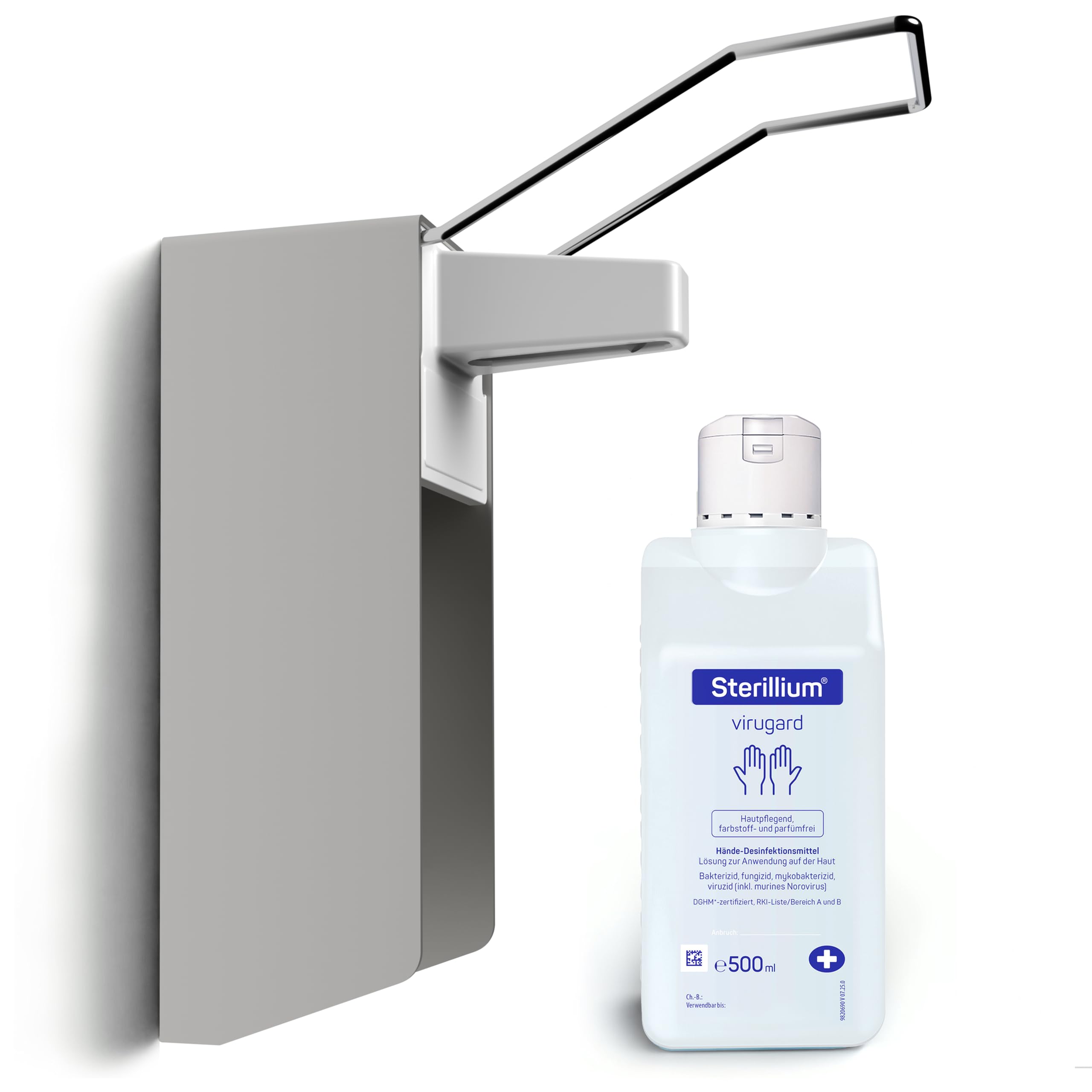 Desinfektionsspender/Seifenspender/Langarm-Wandspender aus Aluminium Starterset mit Sterillium Virugard Händedesinfektionsmittel (1)
