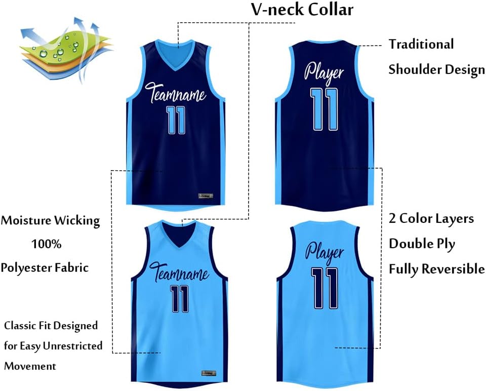 Custom Reversible Basketball Jersey Mesh Performance Uniform Personalized Printed Name Number for Men/Boy - Image 2