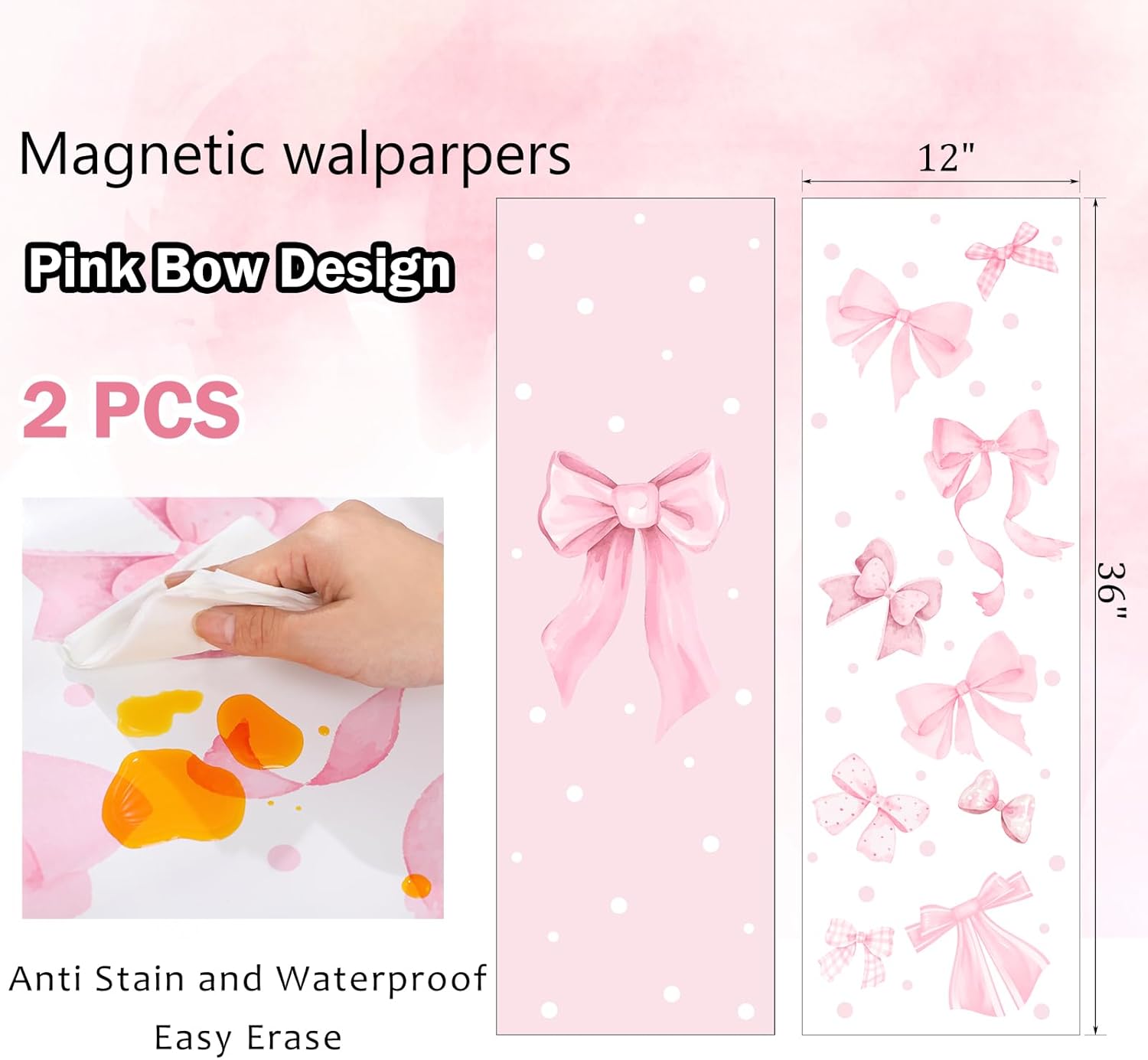 Janlaugh 2 Pack 36 x 12 Magnetic Locker Wallpaper Back to School Removable Reusable Magnetic Wall Cover Sheet for School Lockers Fridge Metal Door Girls Decorations Office Supplies(Bow,Pink)