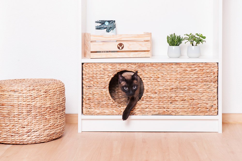 Katzenkörbchen für Billy Regal natürlicher Katzenkorb Katzenhöhle Kleintiere Hasen Meerschweinchen Höhle 75 x 29 x 25 cm Material: Wasserhyazinthe geflochten