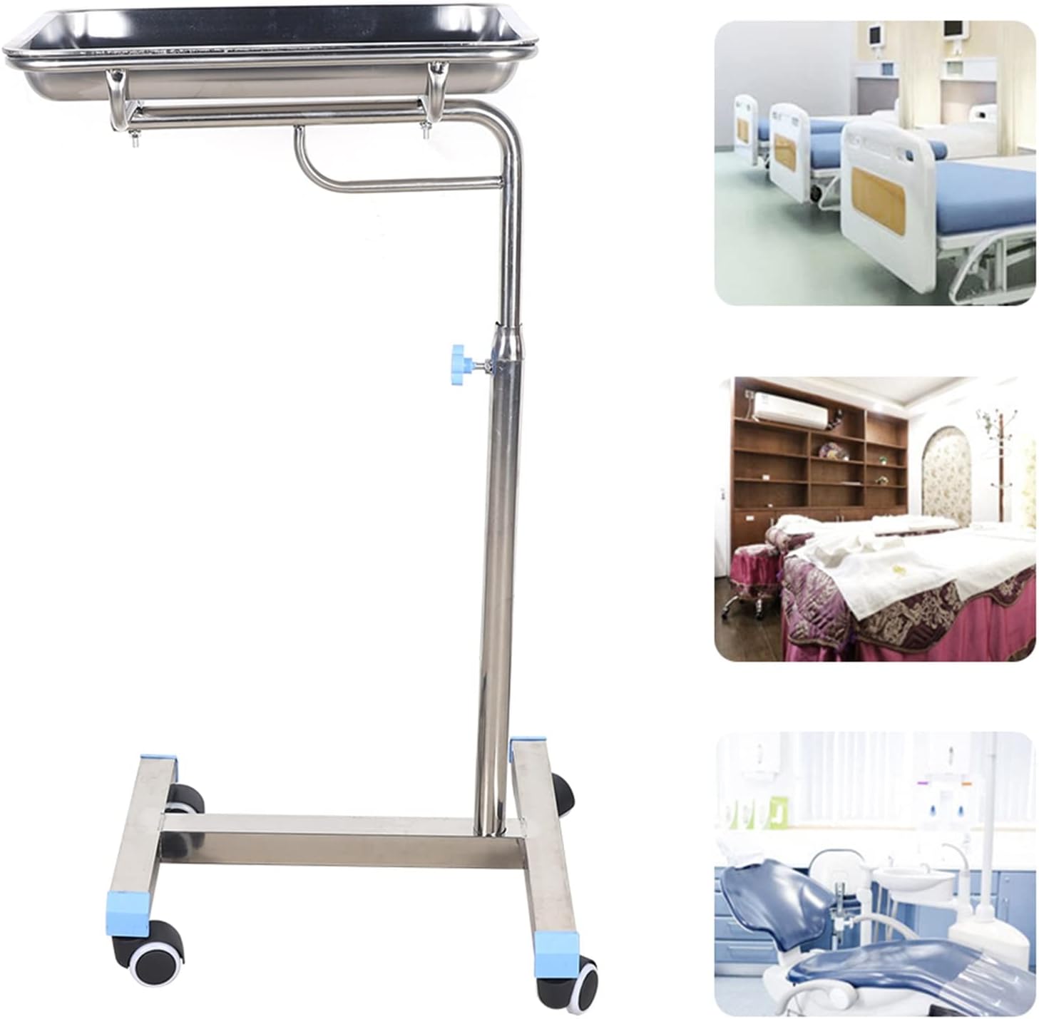 Stainless Steel Mobile Tray,Mayo Stand Utility Steel Adjustable Tray Stand with Wheels for Beauty Hair Salon,Rolling Tool Trolley Cart Stand Medical Tattoo Spa Salon Equipment,Max Load 66LBS : Industrial & Scientific