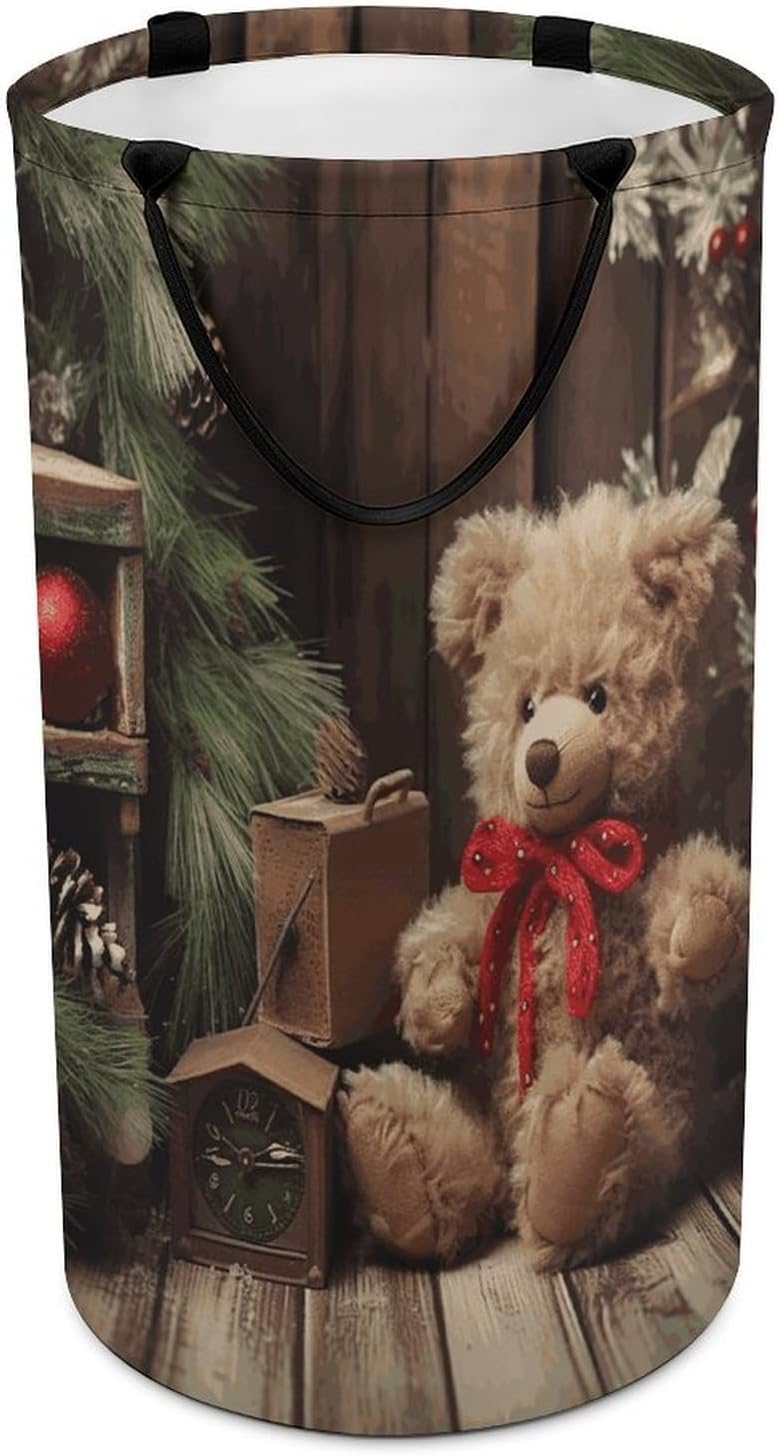 Xmas Tree Branch Bear DollLarge Capacity Laundry Basket Foldable Handheld Storage Basket Holds Clothes And Toys Essential for Every Home