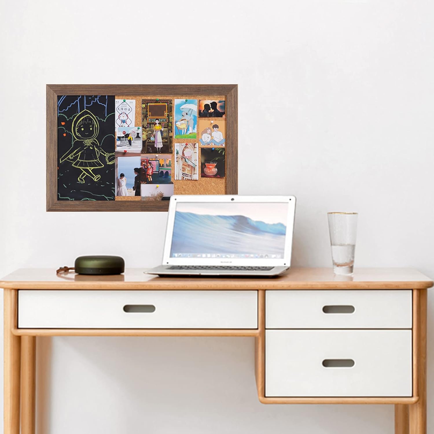 素朴な茶色のmdfフレーム、壁のための装飾的な掲示板の黒板とコルクのコンビネーションボード(Size:40X60CM)