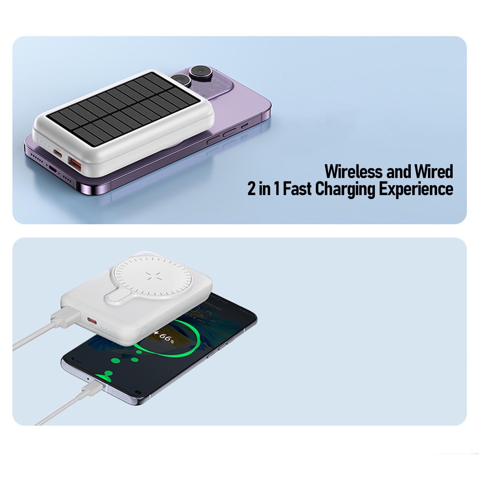 Topiky Bank de Energía Solar de 10000 MAh, Banco de Energía Portátil, Cargador de Cargador Portátil Inalámbrico, Magnético, de Panel Solar para Acampar Emergencia de Viajes