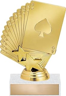 Cards Bridge Trophy, 5.75" Gold Award On White Marble Base - Add Your Own Engraving