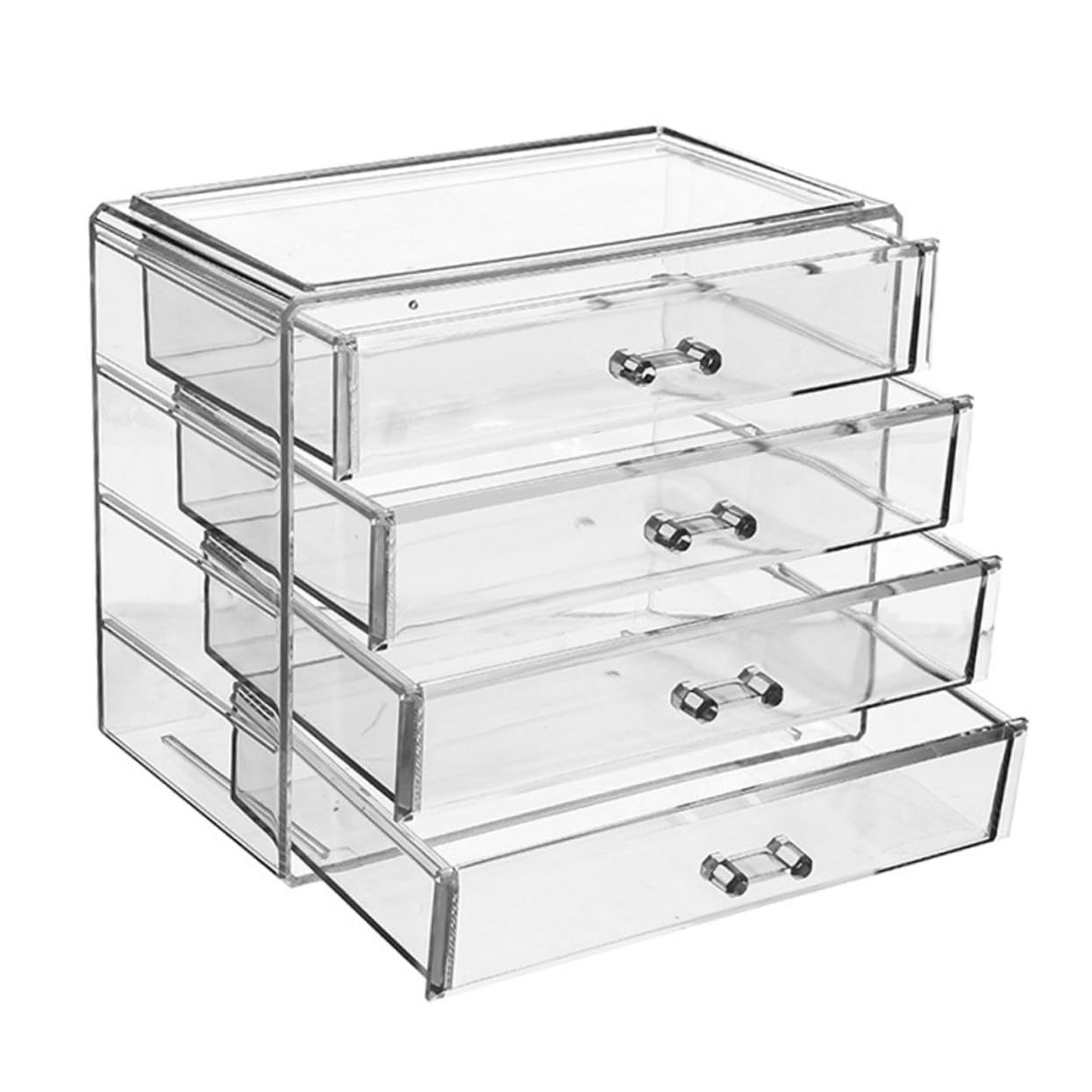 Boîte Cosmétique à Quatre Couches Trousse à Maquillage à Tiroir en Acrylique Transparente Rangement Étanche pour Rouge à Lèvres et Gloss