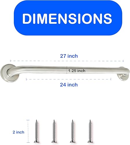 Miniatura 2 de Mango de ducha de 24 pulgadas, agarre moleteado Barras de agarre de acero inoxidable 304 para bañeras y duchas Barandillas estándar ADA de cromo