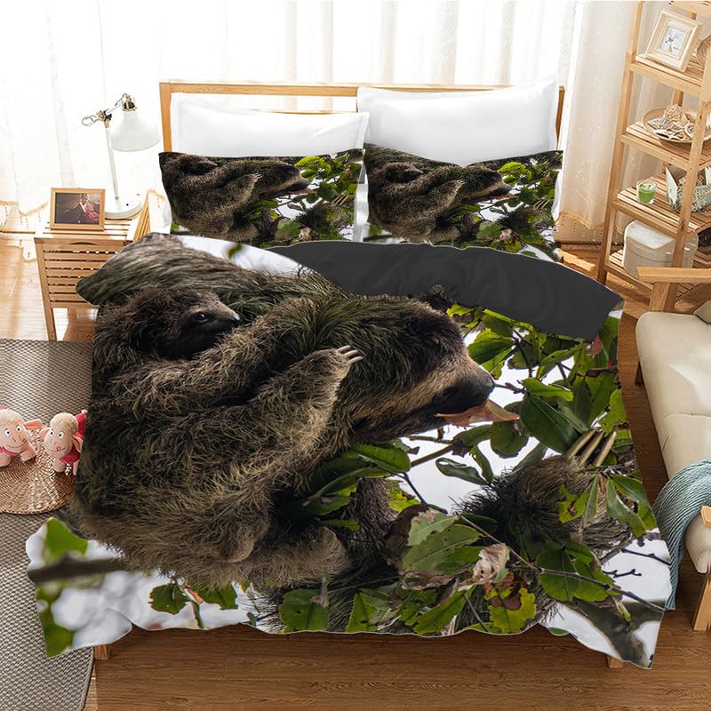 Parure de lit 140x200 cm en microfibre 110g/m² infroissable et respirante motif paresseux