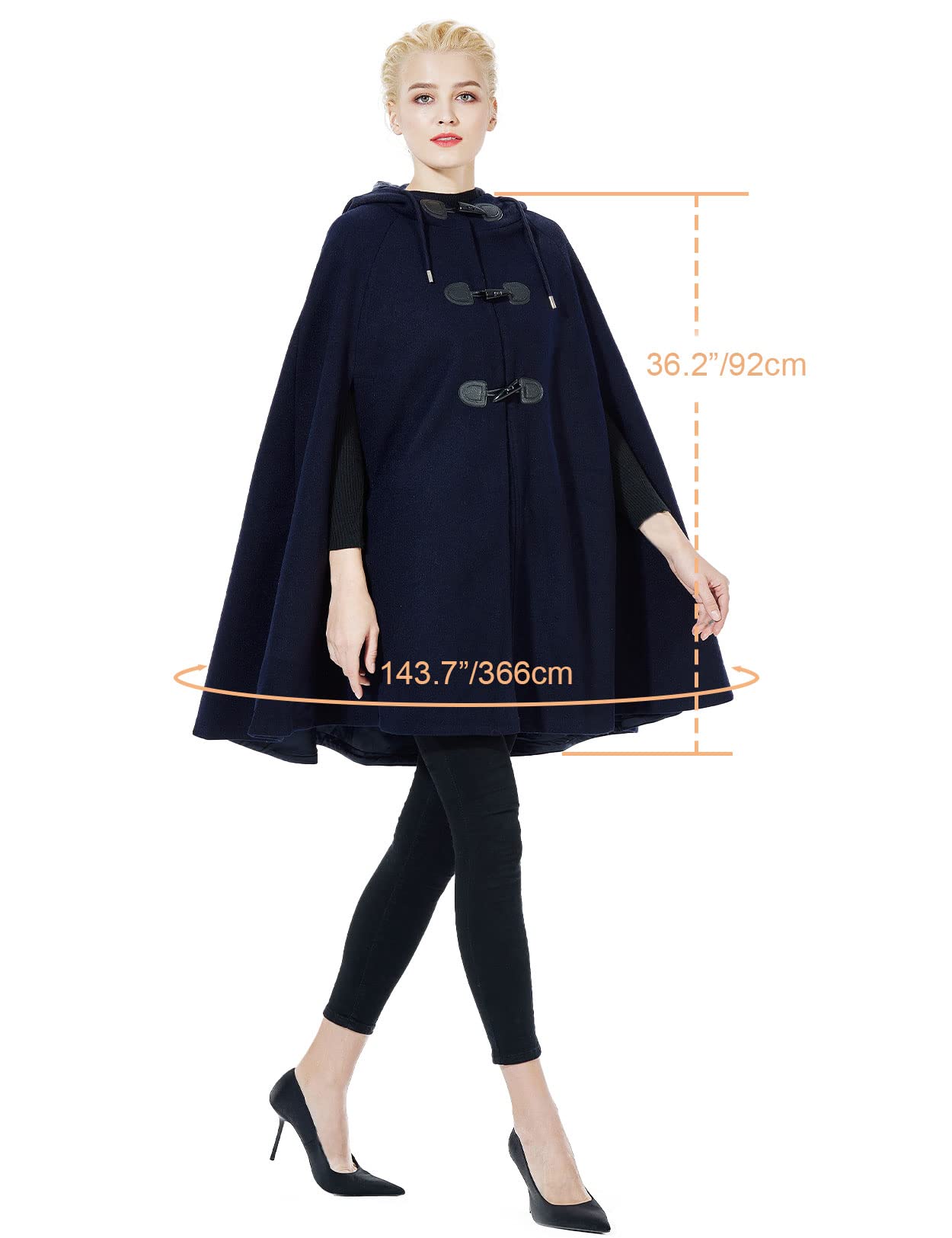 BEAUTELICATE Abrigo de Capa Mujer Chaqueta Encapuchado de Mezcla de Lana Poncho Largo con Botones de Cuerno Moda para Invierno Otoño