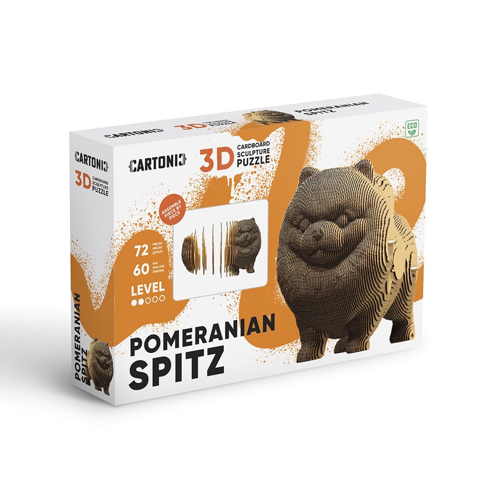 Chien Spitz Nain Puzzle 3D en Carton – Maquette à Monter | 72 Pièces, 16 × 14 × 10 cm – Kit Sculpture DIY à Peindre, Matériaux Recyclés, Ados & Adultes, Idée Cadeau Déco