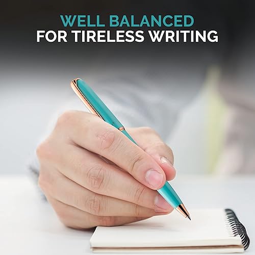 Miniatura 5 de ZenZoi Bolígrafo de lujo turquesa  Elegante bolígrafo para mujer con ribete de oro rosa, bonita caja de regalo y repuestos de tinta Schmidt.