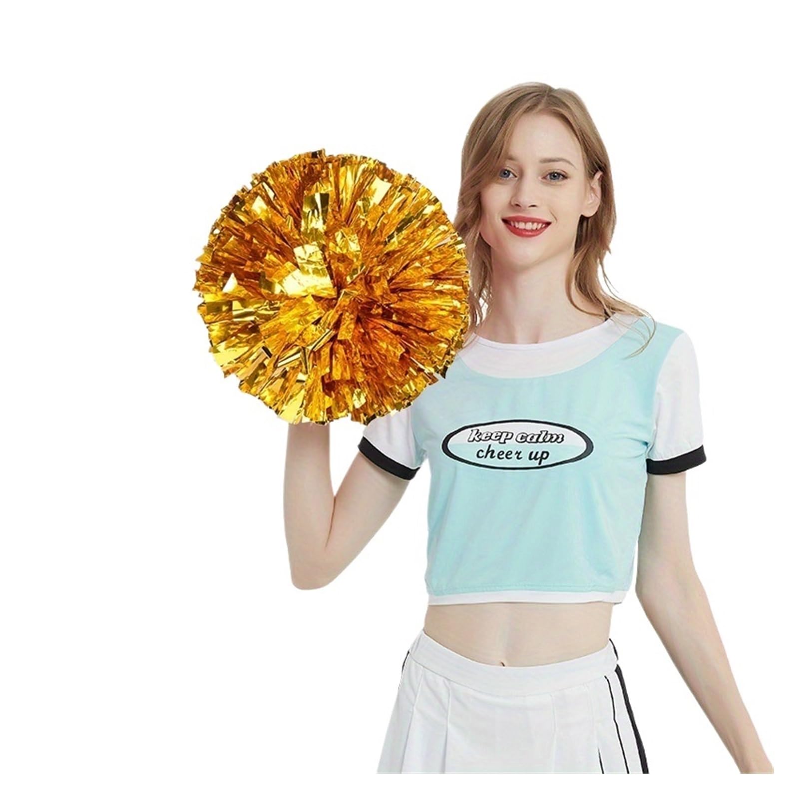 Cheer Leading Poms 10 pompons de pom-pom girl en plastique métallisé avec poignée bâton(Gold)
