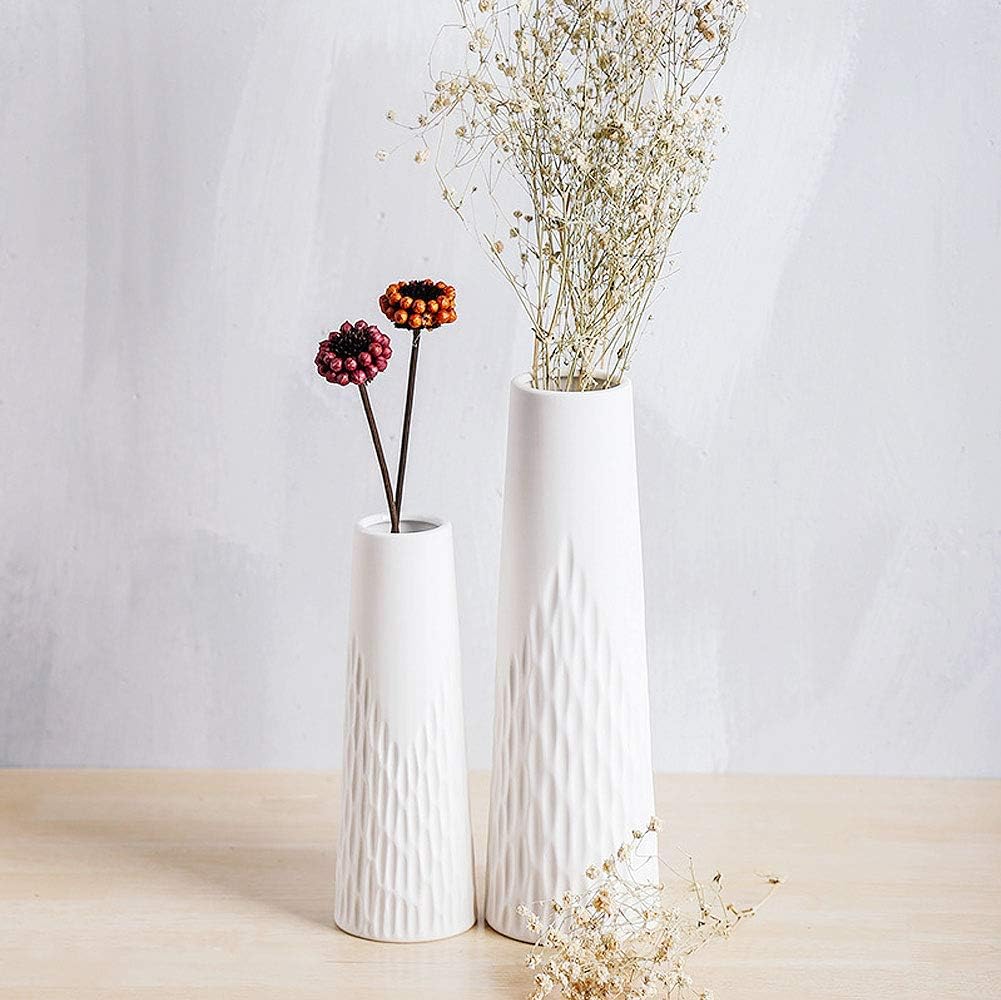 VanEnjoy 10 inch Desktop Minimalist White Ceramic Vases Home Office Decoration, Unique Speckle Finish Bud Vase for Flowers - Image 6