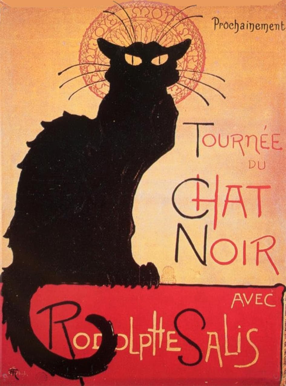 Top Banana Gifts Black French Vintage Artwork The Cat Chat Noir - Rodolphe Salis - Fridge Magnet, 9 X 6 Cm