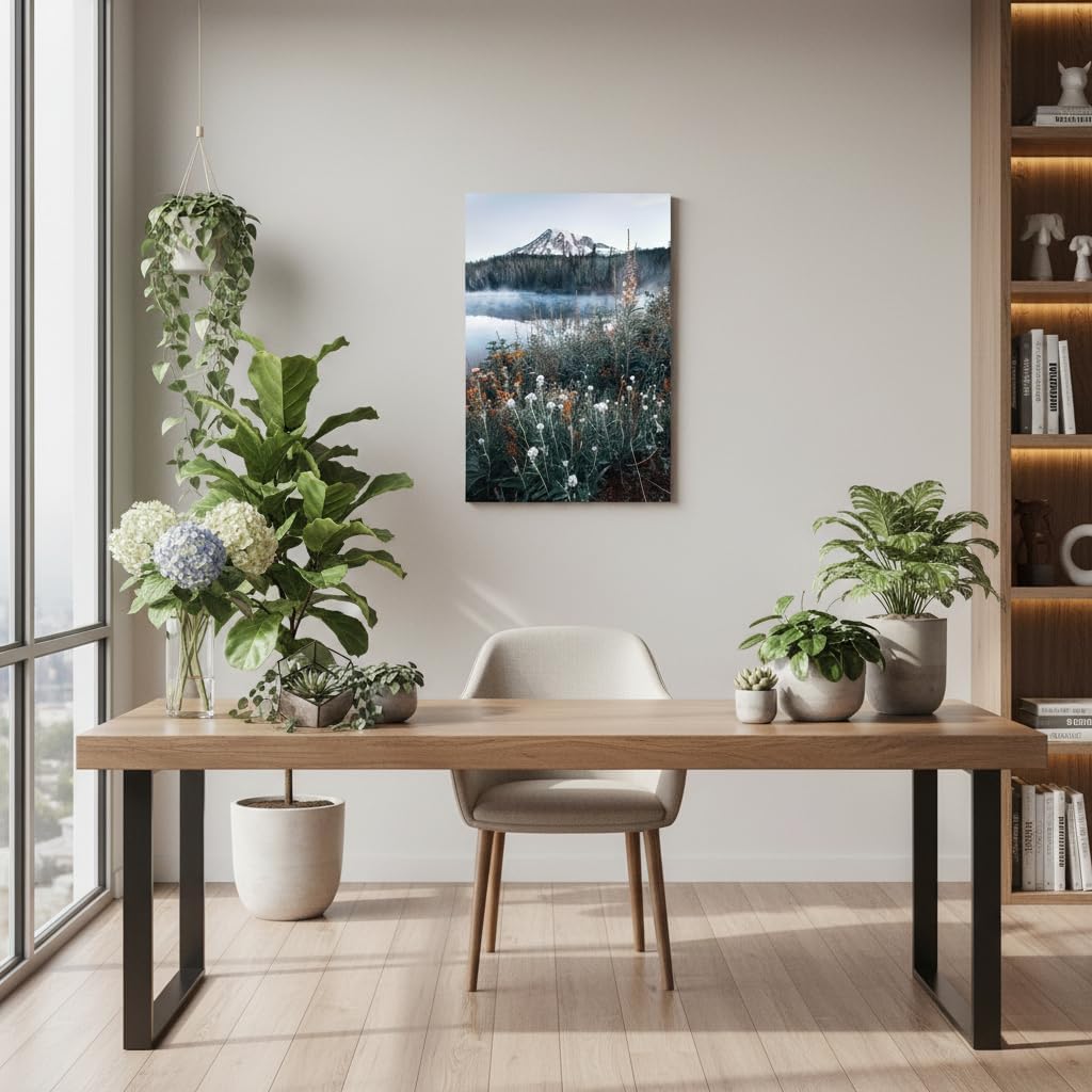 arttitue Nature Wall Art Canvas Decor: Lake Scene Picture Misty Landscape Print Mountain Forest Scenery Painting Natural Wildflower Artwork for Bathroom Living Room Bedroom Decoration