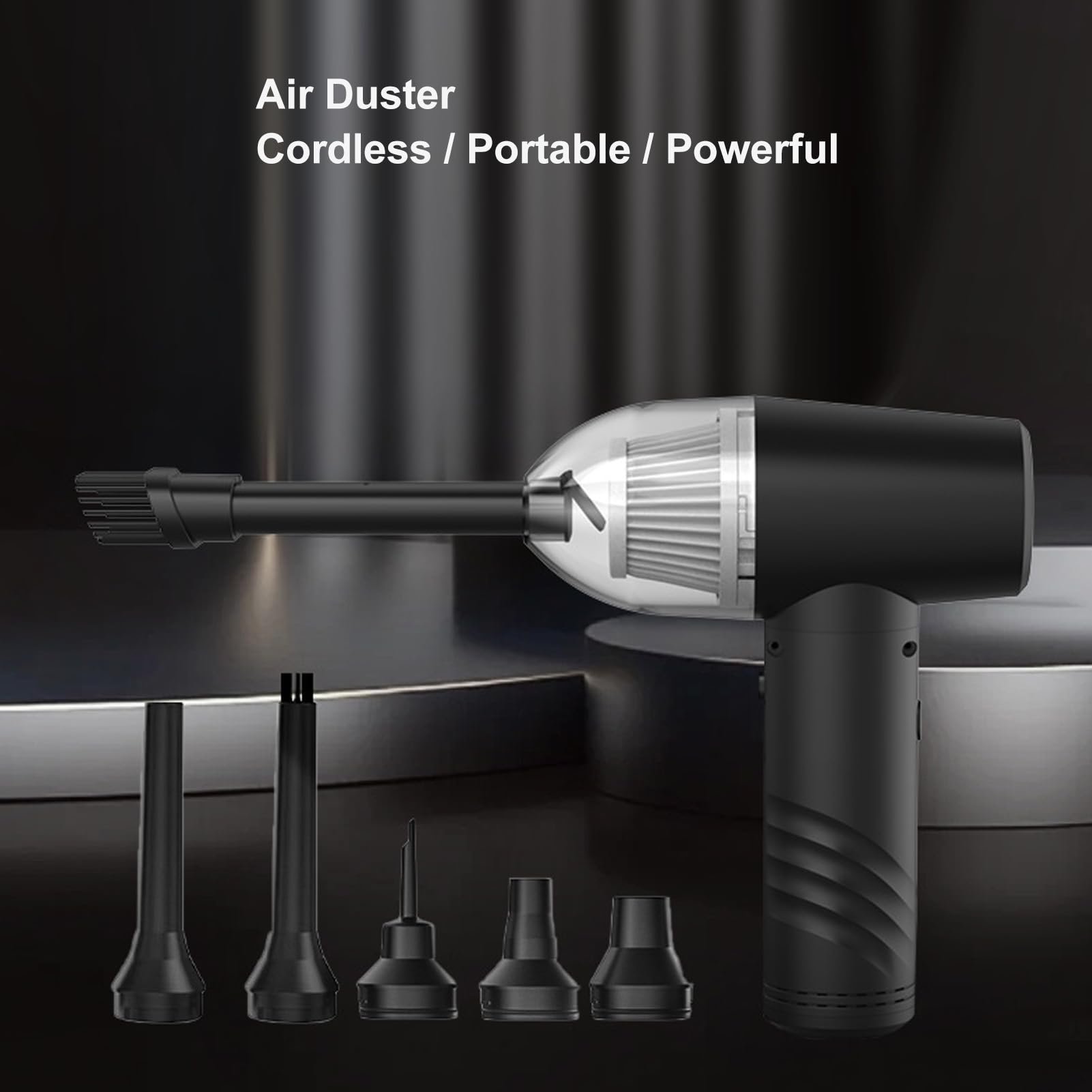 Plumero de Aire Comprimido, 55000RPM Potente Aspirador Inalámbrico para Ordenador con 6 Boquillas Múltiples 3 Engranajes Ajustable 6000mAh Recargable Soplador de Aire Inalámbrico