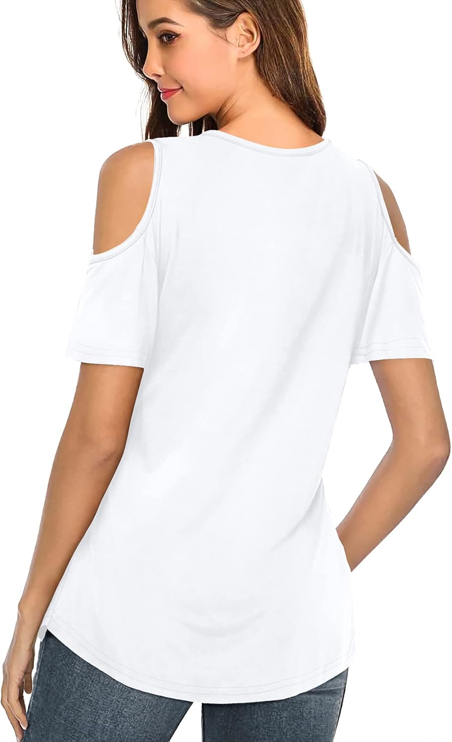 Amoretu Womens Summer Shirts V Neck Criss Cross Cold Shoulder Tops Blouse - Image 2