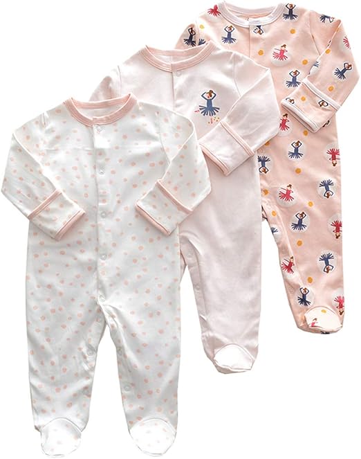 Amazon Co Jp Mornyray ベビー服 ロンパース カバーオール 新生児服 長袖 3枚セット 綿 キッズ 男の子 女の子 まえあき 足つき パジャマ 肌着 インナー コットン お出かけ着 総柄 四季 0 12ヶ月 服 ファッション小物