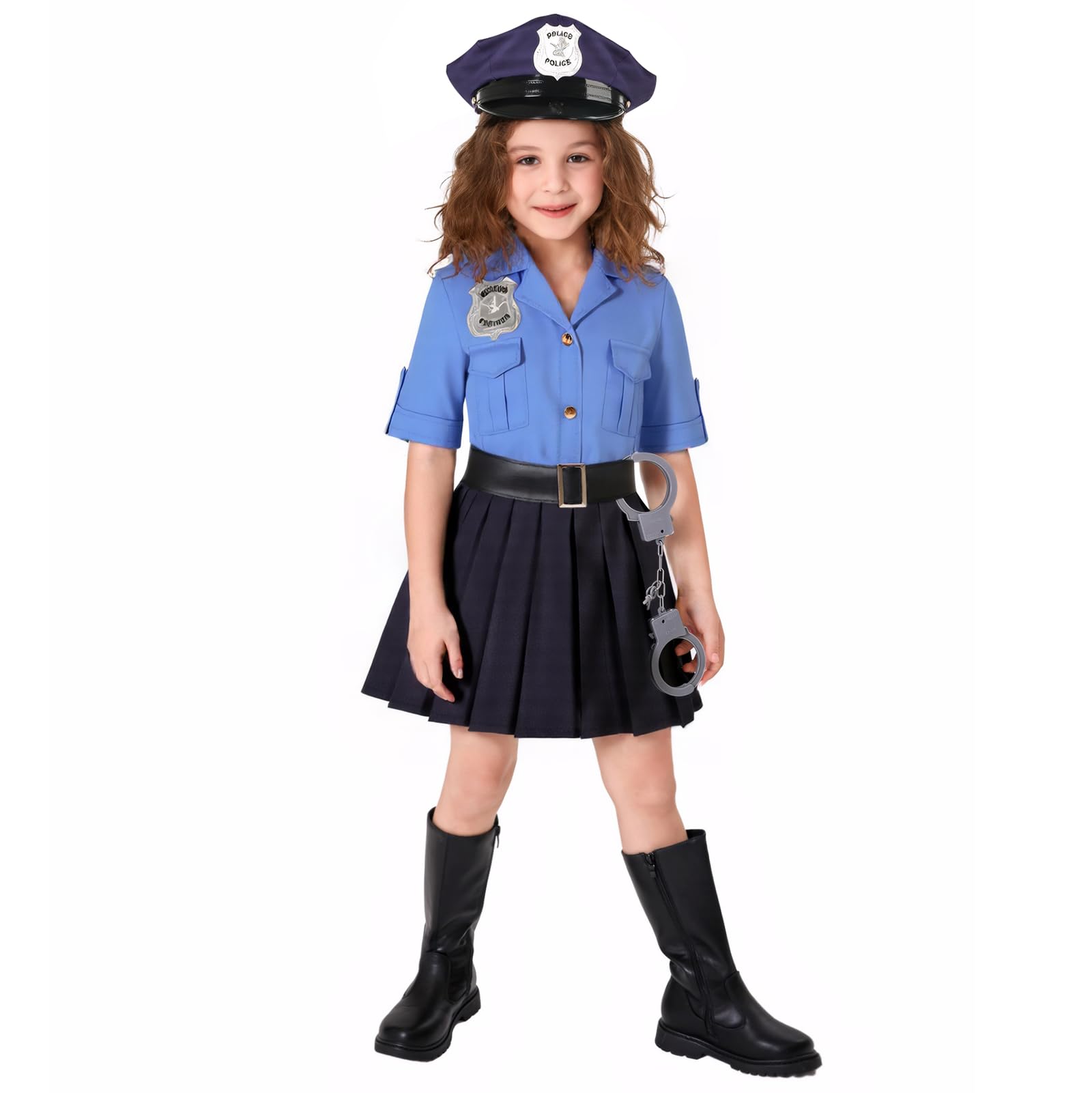 Disfraz de oficial de policía para niñas, uniforme de policía para niñas, disfraz de Halloween (7-8 años) 3