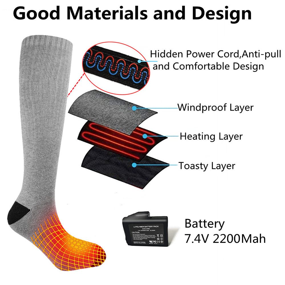 Savior Heated Socks,Rechargeable Electric Heated Socks for Men Women,Winter Foot Warmers,Suitable for Outdoor Work,Skiing,Skating,Cycling,Camping, Fishing,Hunting,etc. (Large, Grey)