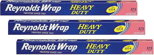 Reynolds Heavy Duty Foil | Aluminium Kitchen Foil | Tin Foil for Cooking, BBQ, Roasting | Pack of 3 Rolls, 457mm x 7.62m Packaging May Vary