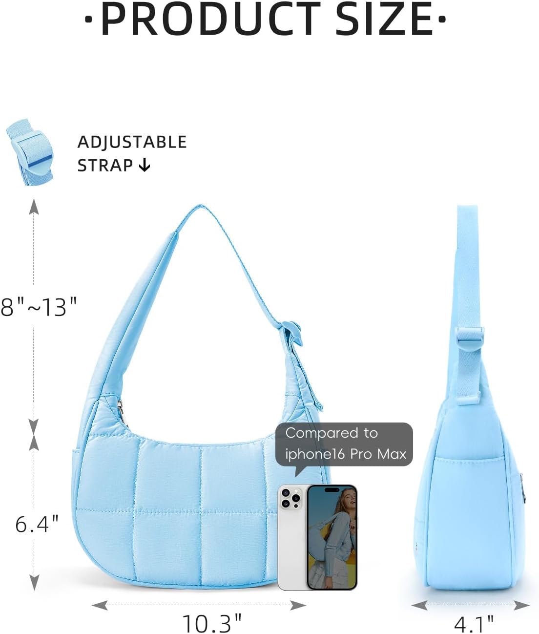 WESTBRONCO Small Puffer Crescent Shoulder Bag for Women, Nylon Quilted Shoulder Purses, Puffy Handbags with Adjustable Strap - Image 3