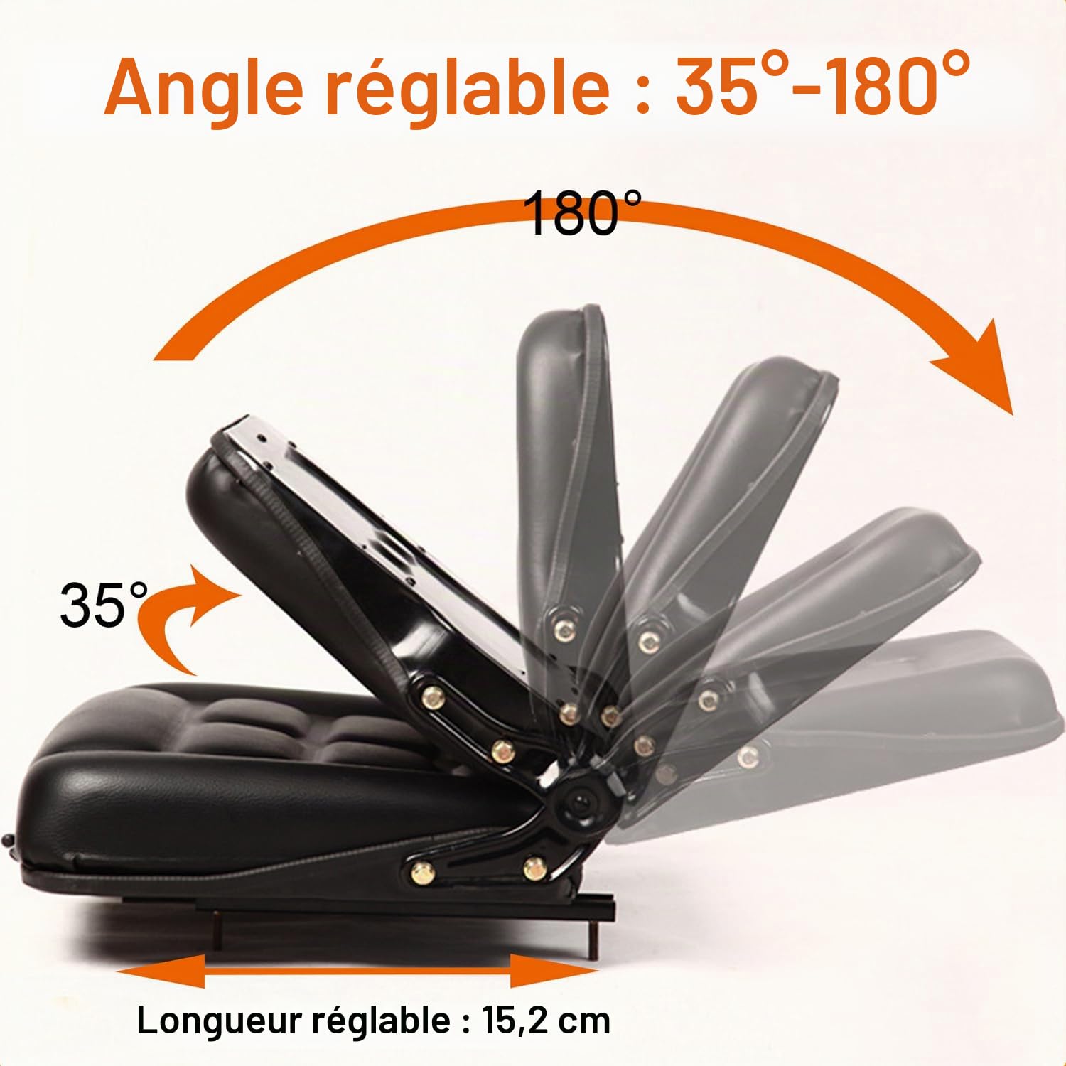 Siège de chariot élévateur universel, siège de tracteur rabattable avec accoudoir, ceinture de sécurité, dossier réglable et glissière en PVC imperméable pour de jardin pelle chargeuse pelleteuse