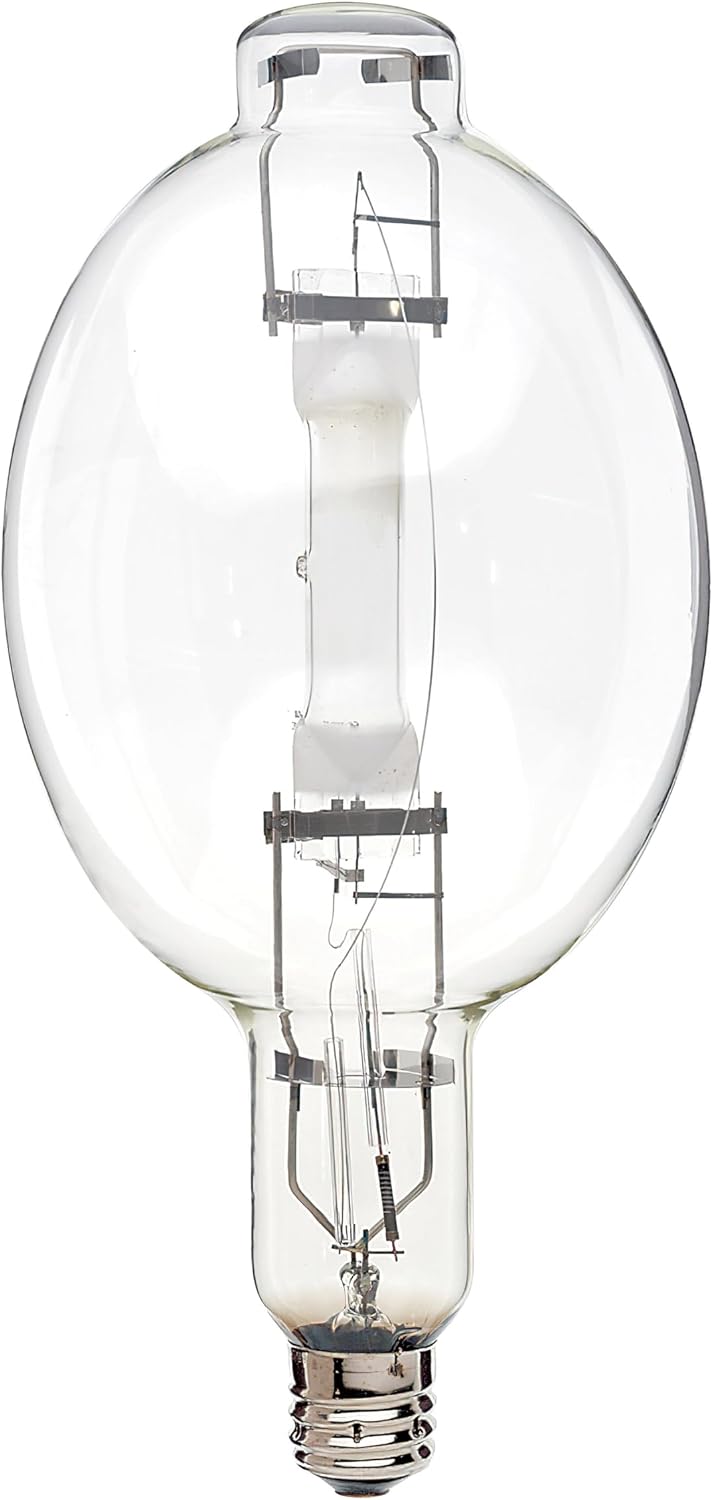 Satco S5835 1000W Metal Halide HID Lamp, Probe Start, 4000K Cool White, 105000 Lumens, Clear, Mogul Base, BT56, 360 Degree Beam Angle, 10000 Rated Hours (2 Pack)