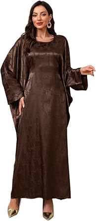 Elegant Batwing Sleeve Abaya Eid Clothes Women Muslim Glossy Abaya Ramadan Prayer Dress with Inner Belt