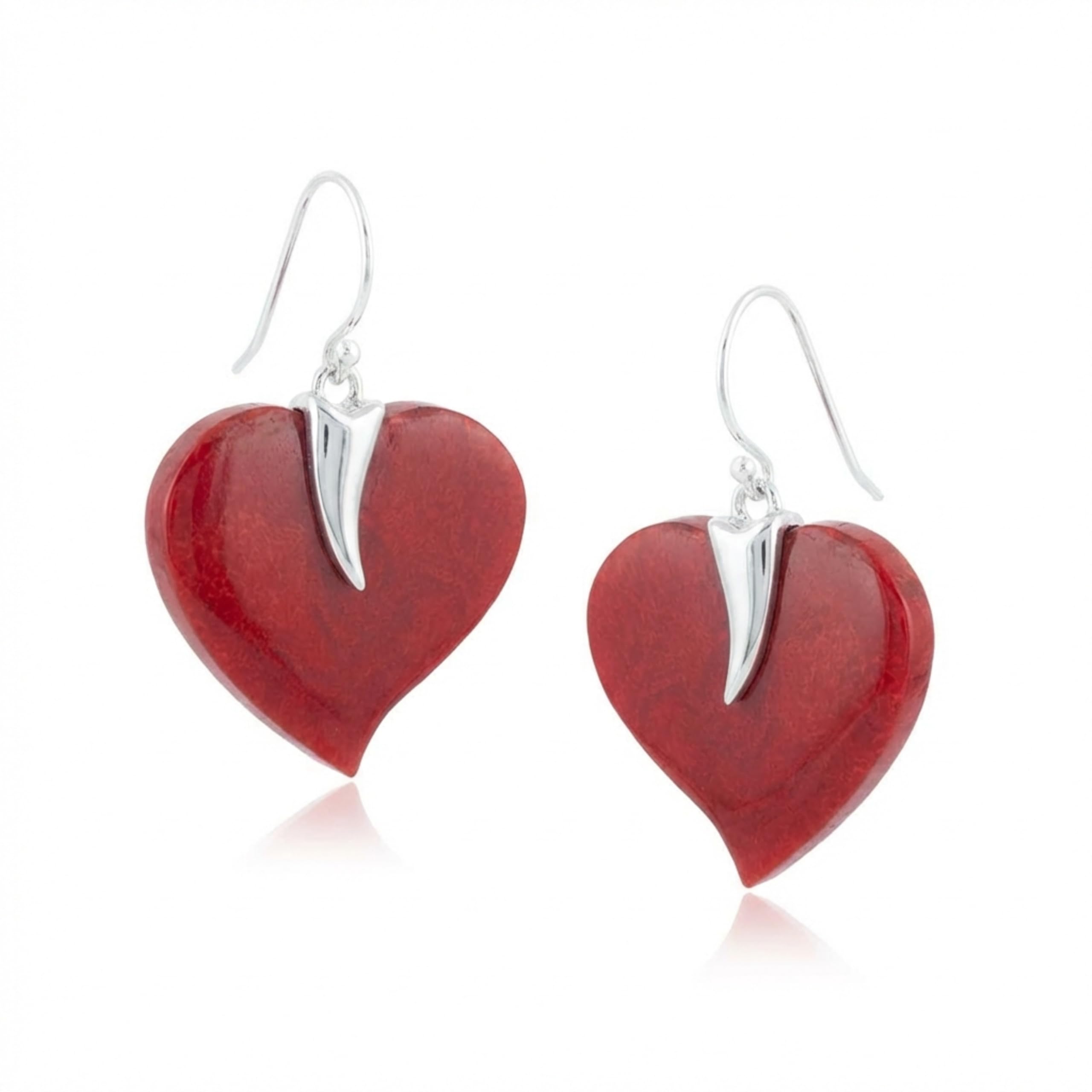 Aden Boucles Oreilles Argent 925 Corail Rouge Cœur Crochet