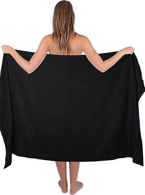 Textile Do Extra Large Jumbo Towel Bath Sheet (100 x 200 cm-600 GSM) Pure Egyptian Cotton Big Bath Sheets (Black, 1)