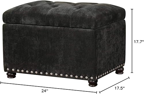 Miniatura 10 de Banco otomano rectangular de 24 pulgadas, color gris claro, reposapiés copetudo de terciopelo con ribete de cabeza de clavo