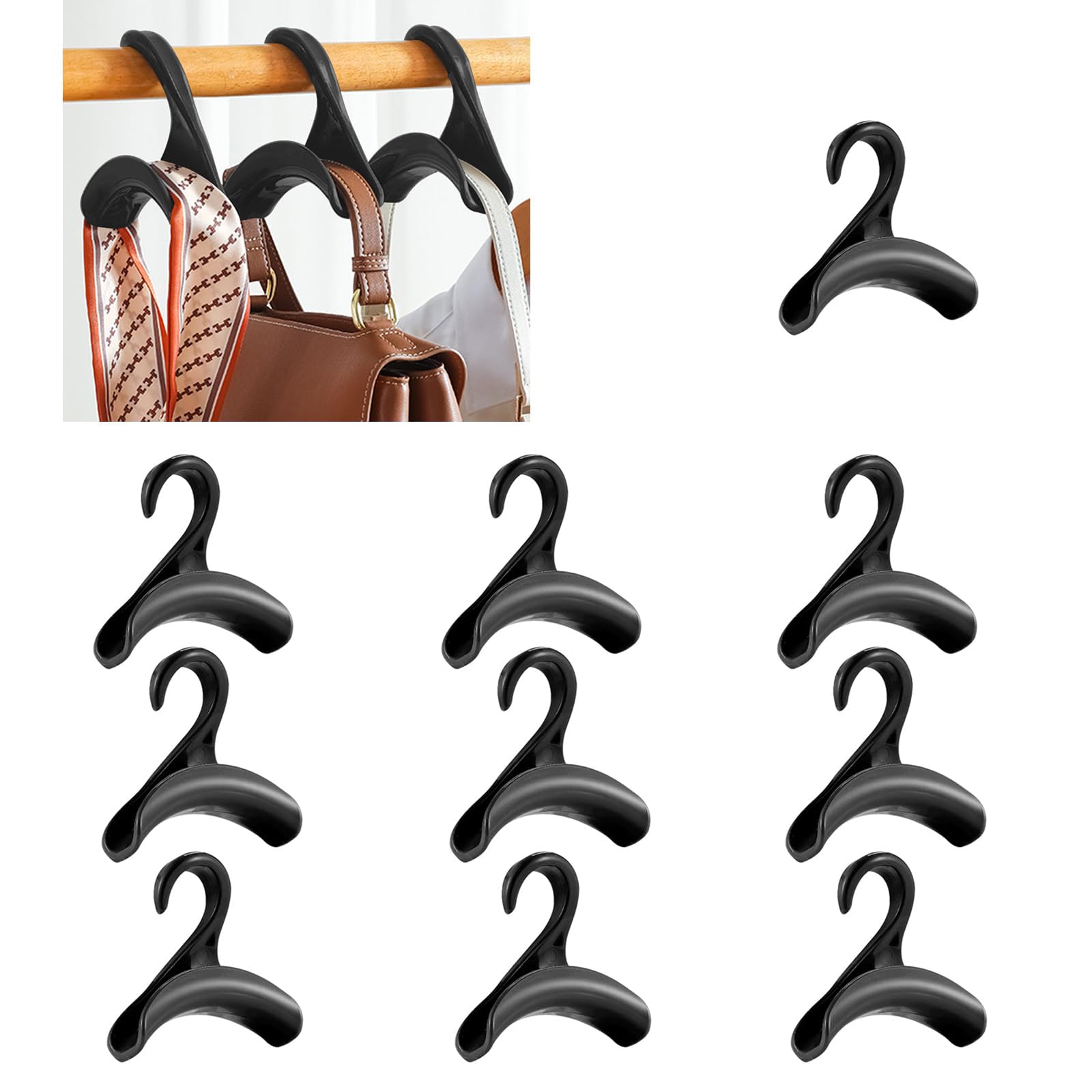 10 PCS Hanger for Wardrobe, Bag Hanger Holder for Space Management, Closet Organizers for Handbags and Scarves(Black)-image-27