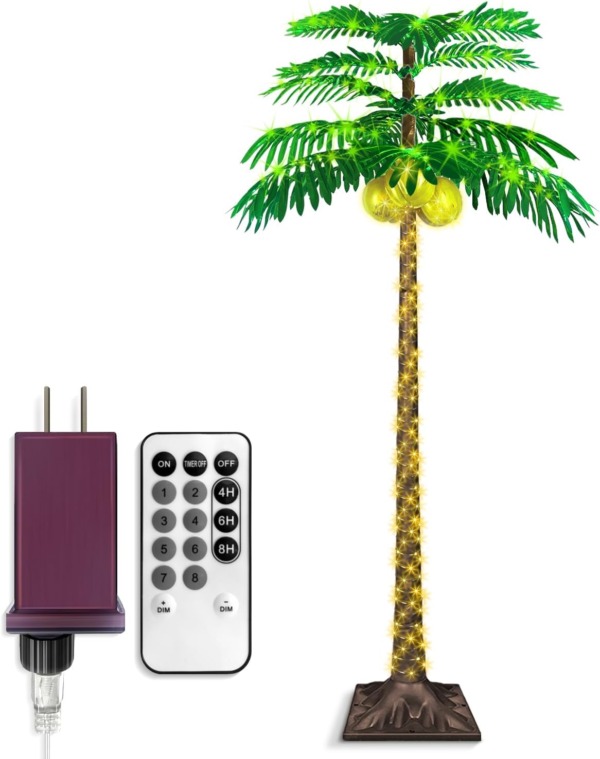 6FT LED Palm Tree with 421pcs Lights, Lighted Palm Tree for Outside Patio, Came with 3 Glowing Coconuts&Dimmable 8 Flashing Modes&Timer.