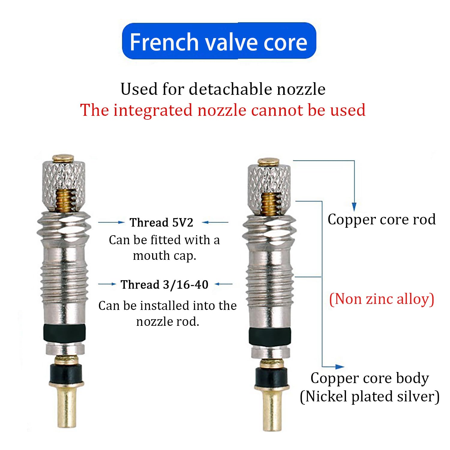 5 pezzi Valvole Presta Valvole Universale，Nucleo Valvola Pneumatico per Tubeless Road Bike Valvola della Bicicletta, Valvola Nucleo