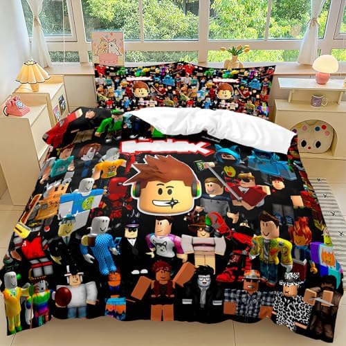 Roblx Bed Linen, Roblx Bed Linen 135 x 200 cm, Anime Bedding Sets, Anime Children's Bed Linen, Includes Pillowcase 50 x 75 cm, 2-Piece Set, for Girls and Teenagers