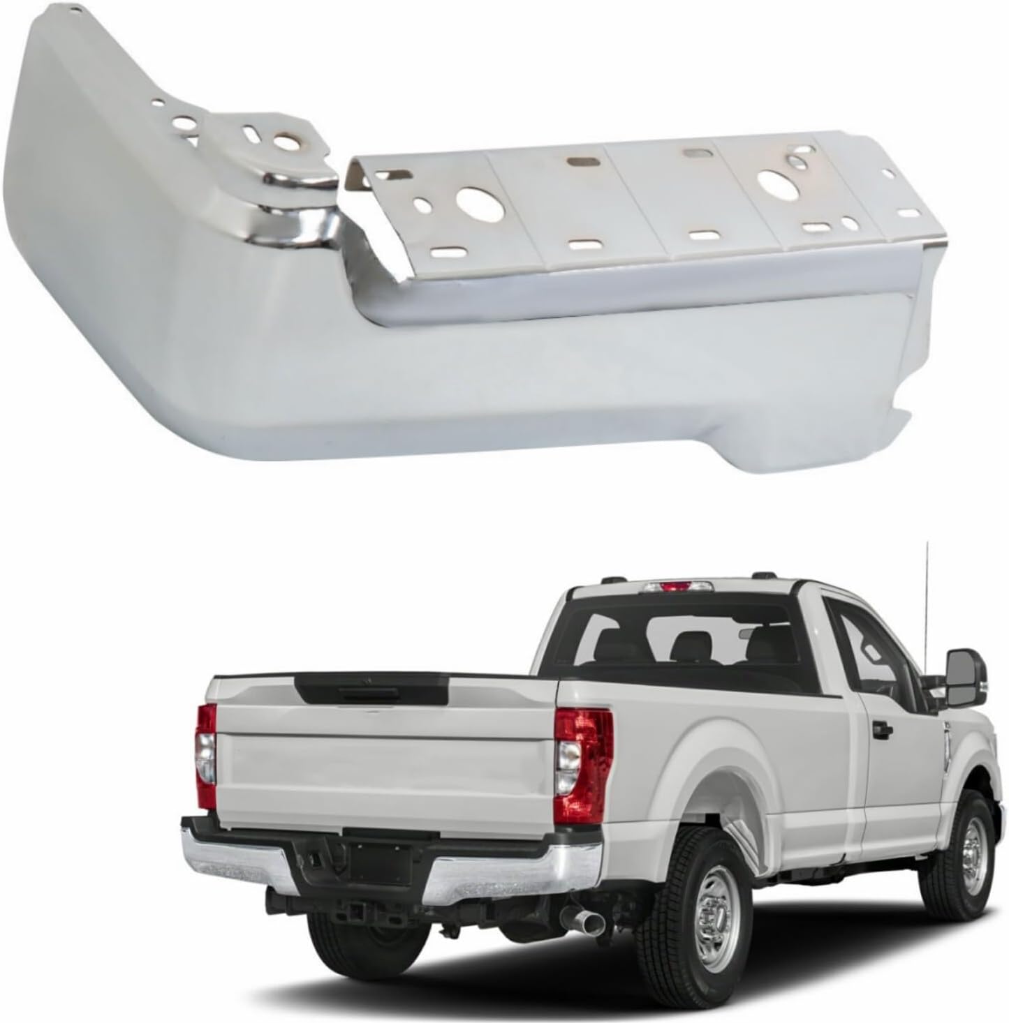 labwork Chrome Rear Bumper Face Bar Left Side Replacement for F250 F350 Super Duty 2017-2022 FO1102386 without Parking Aid Sensor Holes