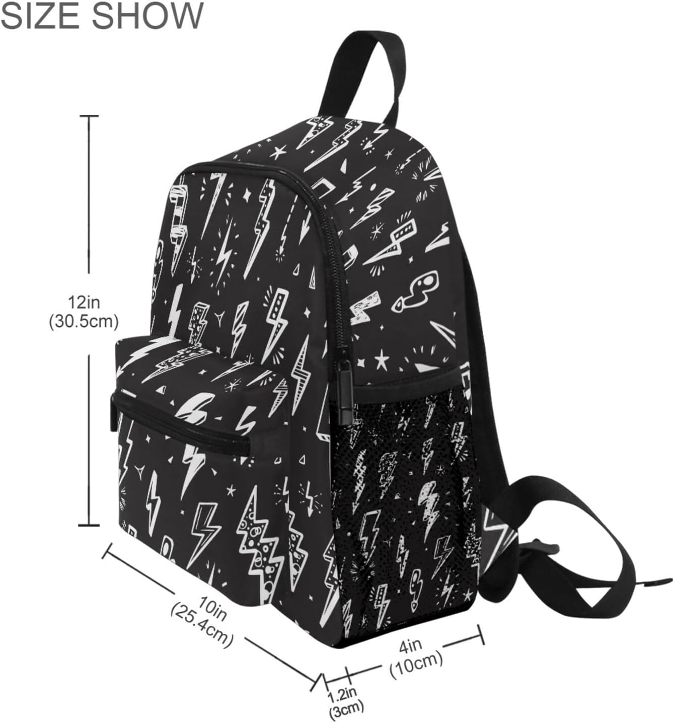 Aflyko Kids Backpack Lightning Bolts Doodle Daycare Kindergarten Daypack Toddler Travel Girls Boys Waterproof Preschool Bag 10" × 4" × 12"